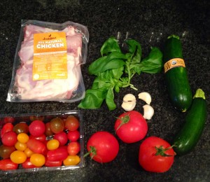 Poulet aux tomates et courgettes confites, ail et basilic: ingrédients